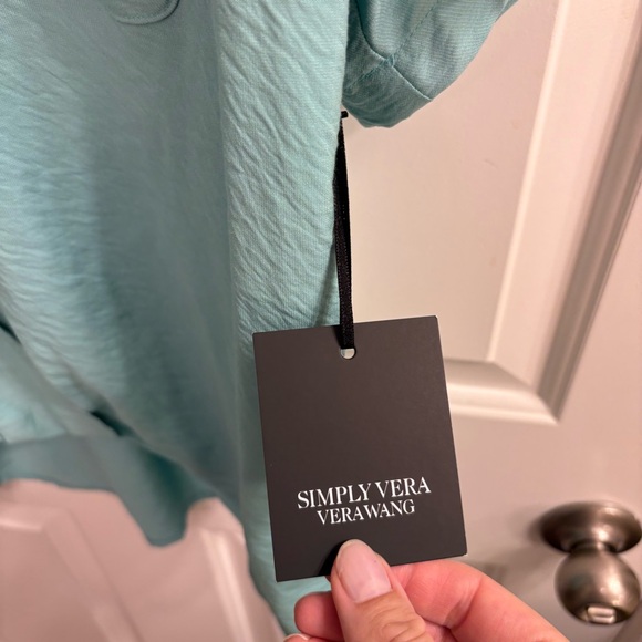 Simply Vera Vera Wang Aqua Wrap Front Blouse with Pocket L NWT - Picture 3 of 6
